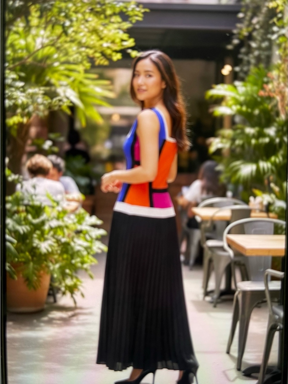 Vintage 90’s Cache Colorblock Dress with Black Pleated Maxi